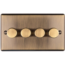 Loops 4 Gang 400W Led 2 Way Rotary Dimmer Switch Antique Brass Light Dimming Plate - thumbnail 1