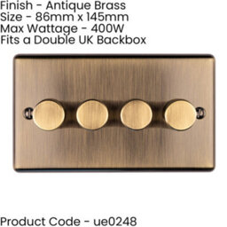 Loops 4 Gang 400W Led 2 Way Rotary Dimmer Switch Antique Brass Light Dimming Plate - thumbnail 2