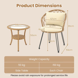 Costway 3 Pieces Pe Wicker Patio Bistro Set Outdoor Conversation Set With Rattan Chairs - thumbnail 3