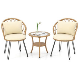 Costway 3 Pieces Pe Wicker Patio Bistro Set Outdoor Conversation Set With Rattan Chairs - thumbnail 2