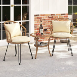 Costway 3 Pieces Pe Wicker Patio Bistro Set Outdoor Conversation Set With Rattan Chairs - thumbnail 6