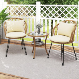 Costway 3 Pieces Pe Wicker Patio Bistro Set Outdoor Conversation Set With Rattan Chairs