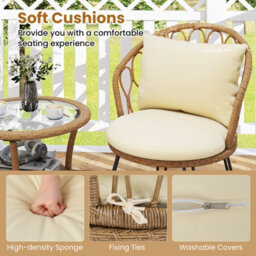 Costway 3 Pieces Pe Wicker Patio Bistro Set Outdoor Conversation Set With Rattan Chairs - thumbnail 4