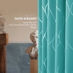 Deconovo Blackout Thermal Insulated Silver Wave Line Foil Printed Curtains, Noise Reduc, W66 X L54 Inch, Turquoise, One Pair - thumbnail 3