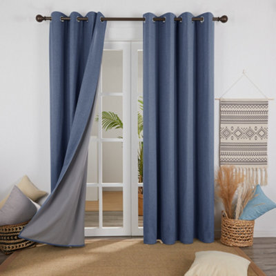 Deconovo Linen Effect 100% Blackout Curtains Drapes Thermal Insulated Eyelet With Coating Back Layer 46X90 Inch Blue 2 Panels - image 1