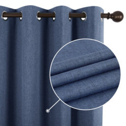 Deconovo Linen Effect 100% Blackout Curtains Drapes Thermal Insulated Eyelet With Coating Back Layer 46X90 Inch Blue 2 Panels - thumbnail 2