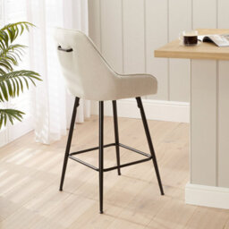 The Furniture Market Cooper Natural Linen Kitchen Counter Bar Stool With Black Metal Legs Flute Back Design, Decorative Handle & Adjustable Foot Pads - thumbnail 2