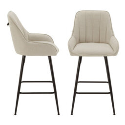 The Furniture Market Cooper Natural Linen Kitchen Counter Bar Stool With Black Metal Legs Flute Back Design, Decorative Handle & Adjustable Foot Pads - thumbnail 6