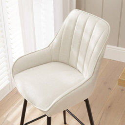 The Furniture Market Cooper Natural Linen Kitchen Counter Bar Stool With Black Metal Legs Flute Back Design, Decorative Handle & Adjustable Foot Pads - thumbnail 4