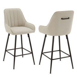 The Furniture Market Cooper Natural Linen Kitchen Counter Bar Stool With Black Metal Legs Flute Back Design, Decorative Handle & Adjustable Foot Pads - thumbnail 5