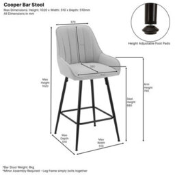 The Furniture Market Cooper Natural Linen Kitchen Counter Bar Stool With Black Metal Legs Flute Back Design, Decorative Handle & Adjustable Foot Pads - thumbnail 9