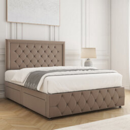 Bsspoke Lena Divan Bed Set Mink Plush Velvet 24Inch Headboard & Footboard & Mattress No Drawers In 3Ft 4Ft 4Ft6 5Ft 6Ft - thumbnail 2