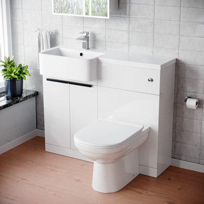 Nes Home Left Hand Freestanding Basin Vanity Unit With Black Handles, Wc Unit & Toilet - image 1
