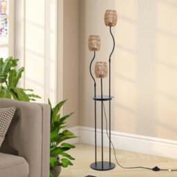 Darphe Three Headed Hemp Rope Lampshade Floor Lamp  With Metal Tray Table And Foot Switch - thumbnail 2