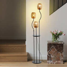Darphe Three Headed Hemp Rope Lampshade Floor Lamp  With Metal Tray Table And Foot Switch - thumbnail 1