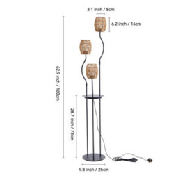 Darphe Three Headed Hemp Rope Lampshade Floor Lamp  With Metal Tray Table And Foot Switch - thumbnail 9