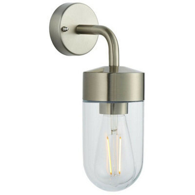 Ip44 Outdoor Wall Light Brushed Stainless Steel & Glass Shade Nautical Lantern - image 1