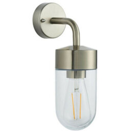 Ip44 Outdoor Wall Light Brushed Stainless Steel & Glass Shade Nautical Lantern - thumbnail 3
