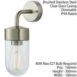 Ip44 Outdoor Wall Light Brushed Stainless Steel & Glass Shade Nautical Lantern - thumbnail 2