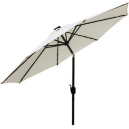 Rinse Bathrooms Cream Garden Parasol With Solar Powered Lights With Tilt And Crank Handle Outdoor Patio Umbrella Mechanism 2.7M - thumbnail 2