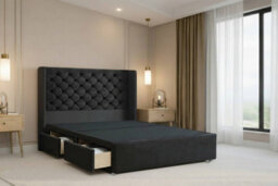 "Nexus Windsor Plush Divan, Black, 54"" Winged Hb, 2 Drawers Foot-End, Open Coil Mattress, Super King" - thumbnail 4