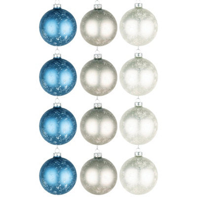 Shatchi Christmas Marble Glass Baubles 12Pcs Set - 8Cm With 3 Unique Assorted Designs - image 1