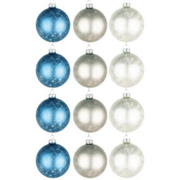 Shatchi Christmas Marble Glass Baubles 12Pcs Set - 8Cm With 3 Unique Assorted Designs - thumbnail 1