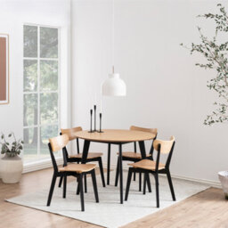 Furniture To Go Roxby Round Dining Table In Oak & Black Included 4 Roxby Dining Chairs In Black And Oak