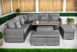 Giardino Santorini 5 Seat Modular Corner Sofa Rattan Garden Furniture Set Outdoor Height Adjustable Coffee Table + 2 X Benches - Grey - thumbnail 4