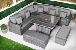 Giardino Santorini 5 Seat Modular Corner Sofa Rattan Garden Furniture Set Outdoor Height Adjustable Coffee Table + 2 X Benches - Grey - thumbnail 5