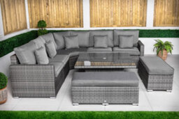 Giardino Santorini 5 Seat Modular Corner Sofa Rattan Garden Furniture Set Outdoor Height Adjustable Coffee Table + 2 X Benches - Grey - thumbnail 3