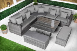 Giardino Santorini 5 Seat Modular Corner Sofa Rattan Garden Furniture Set Outdoor Height Adjustable Coffee Table + 2 X Benches - Grey - thumbnail 6