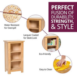 Small Bookcase, Solid Wooden Oak 3 Shelf Unit, Low Bookshelf, Narrow Storage - thumbnail 3