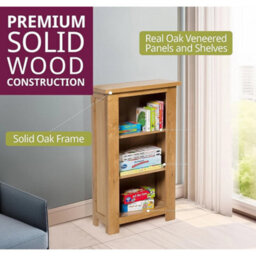 Small Bookcase, Solid Wooden Oak 3 Shelf Unit, Low Bookshelf, Narrow Storage - thumbnail 4