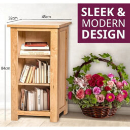 Small Bookcase, Solid Wooden Oak 3 Shelf Unit, Low Bookshelf, Narrow Storage - thumbnail 2