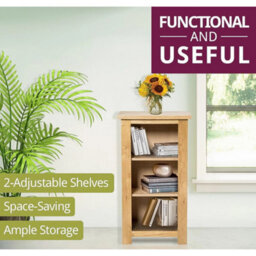 Small Bookcase, Solid Wooden Oak 3 Shelf Unit, Low Bookshelf, Narrow Storage - thumbnail 5