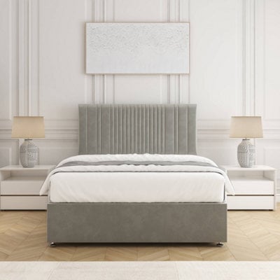 Bsspoke Florence Divan Bed Set Silver Plush Velvet With 24Inch Headboard & Mattress No Drawers In Single Double King 4Ft 6Ft - image 1