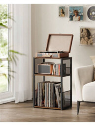 LEDREM Record Player Stand, 3-Tier Side Table, Vinyl Record Storage Up To 100 Albums, End Table For Living Room, Bedroom - thumbnail 2