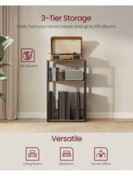 LEDREM Record Player Stand, 3-Tier Side Table, Vinyl Record Storage Up To 100 Albums, End Table For Living Room, Bedroom - thumbnail 6