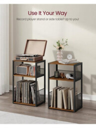Vasagle Record Player Stand, 3-Tier Side Table, Vinyl Record Storage Up To 100 Albums, End Table For Living Room, Bedroom