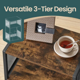 LEDREM Record Player Stand, 3-Tier Side Table, Vinyl Record Storage Up To 100 Albums, End Table For Living Room, Bedroom - thumbnail 4