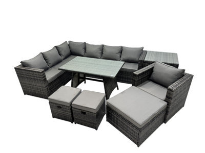Fimous 10-Seater Outdoor Pe Rattan Sofa Set With Dining Table Patio Garden Furniture Sets With Chair 3 Stools Side Table - image 1