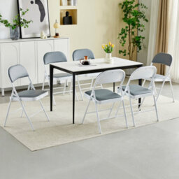Mcc Direct Set Of 6 Folding Dining Chairs With Metal Frame And Padded Seats Grey - thumbnail 1