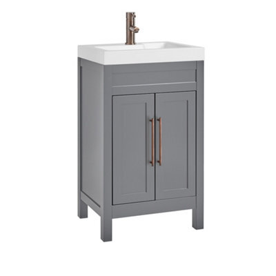 Homestylestore 502mm Light Grey Floorstanding Bathroom Vanity Unit And Aged Bronze T Bar Handles - image 1