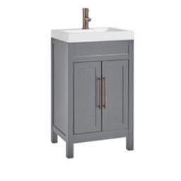 Homestylestore 502mm Light Grey Floorstanding Bathroom Vanity Unit And Aged Bronze T Bar Handles - thumbnail 1