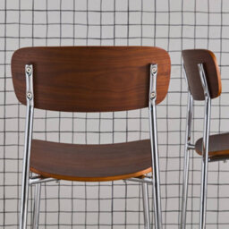 Sweeek - Set Of 2 Vintage Plywood Bar Stools With Walnut Effect Wood Veneer And Chrome Metal Legs L 42.5 X D 50 X H 94Cm - Toby - thumbnail 7