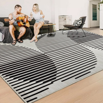 Ameha Luxury Area Living Room Bedroom Large Carpets Non Slip Printed Rug Modern Abstract Lines/optical Wave Pattern(Jett, 160X230 Cm) - image 1