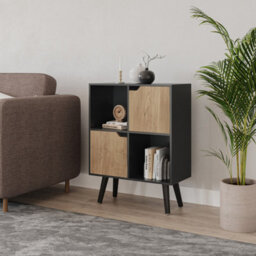 Urbn-Living Urbnliving 80Cm Height Black 4 Cube With Oak 2 Wooden Door Bookcase With Black Legs Shelves - thumbnail 2
