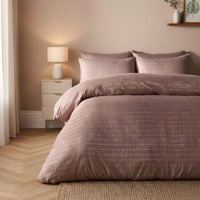 Ohs Embossed Bedding Set Textured Duvet Cover With Pillowcase, Mink - King - image 1