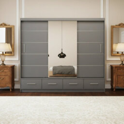Florence 250 Sliding Wardrobe With Full Length Mirror Modern Freestanding Wardrobe For Home Gray With Mirror - thumbnail 1